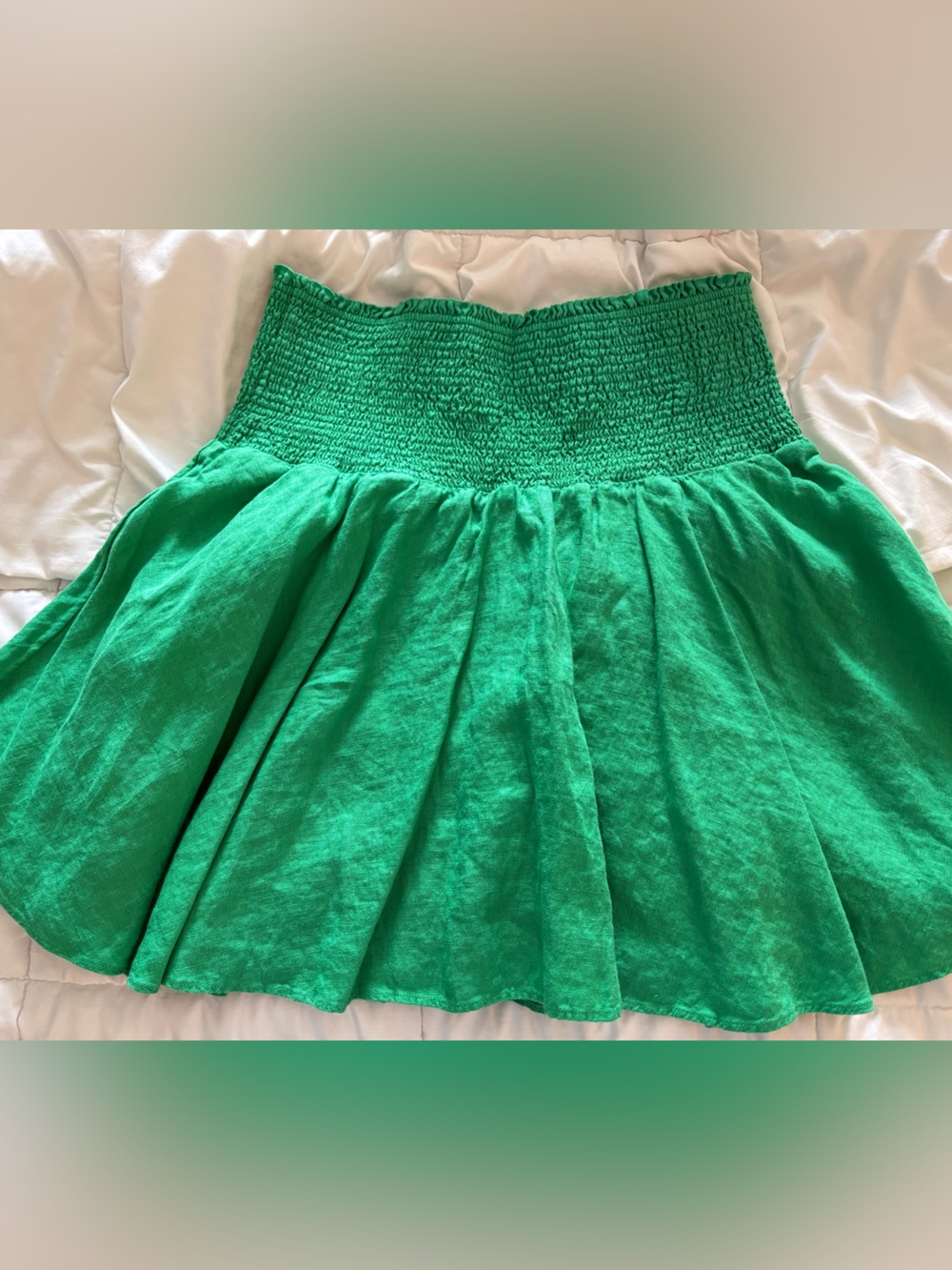 J. Crew Green Smocked Waist Full Skirt